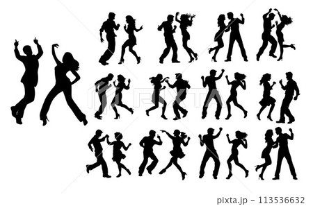 Couple dancing together, happy young couple dancing silhouette vector, people dance	 113536632