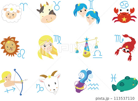 12星座のかわいいイラストアイコン 12星座のかわいいイラストアイコン 113537110