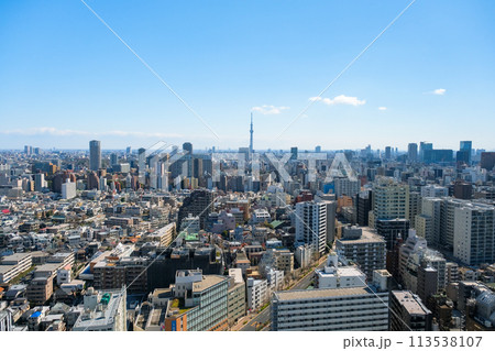 東京都 文京シビックセンター展望ラウンジから見る街並み 東京スカイツリー方向 東京都 文京シビックセンター展望ラウンジから見る街並み 東京スカイツリー方向 113538107