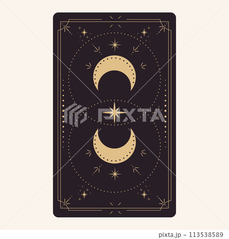 Tarot reverce border card frame gold line border celelstial mystery esoteric decoration with stars and moon. Magic sacred cover 113538589
