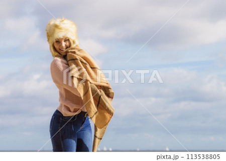 Fashionable woman on beach 113538805