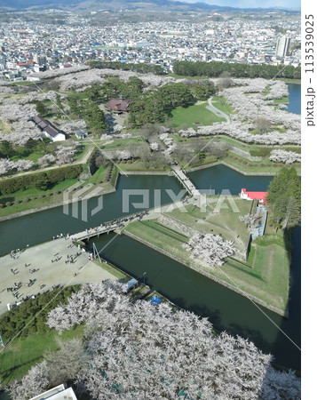 桜が美しい春の函館五稜郭（五稜郭タワー展望1階からの眺め） 113539025