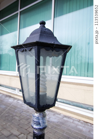 Outdoor Metal Retro Lantern on street closeup 113539652