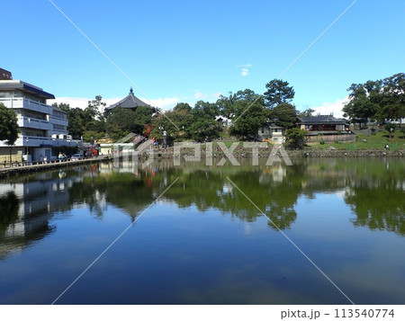 奈良県奈良市の奈良公園にある興福寺が放生会の放生池として造った人工池である猿沢池(さるさわいけ) 奈良県奈良市の奈良公園にある興福寺が放生会の放生池として造った人工池である猿沢池(さるさわいけ) 113540774