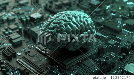 Artificial Intelligence digital brain future technology on computer motherboard. Brain of AI. 113542174