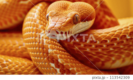 Close up view of an orange snake. 113542309