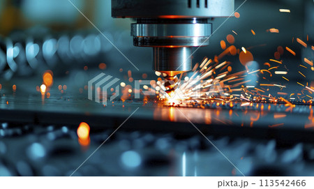 The CNC milling machine cutting with the solid ball endmill tool.Metal work industry. 113542466