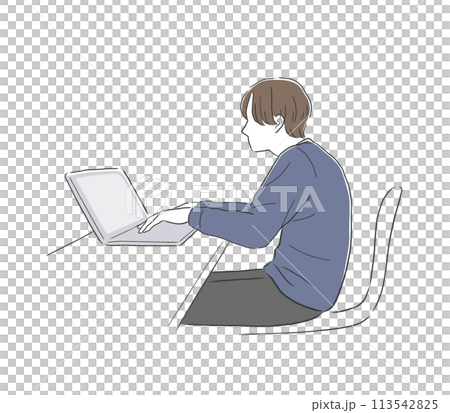 Illustration material of a hunched man working on a computer Illustration material of a hunched man working on a computer 113542825