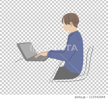 一個姿勢良好的人在電腦上工作的插畫素材 一個姿勢良好的人在電腦上工作的插畫素材 113542844