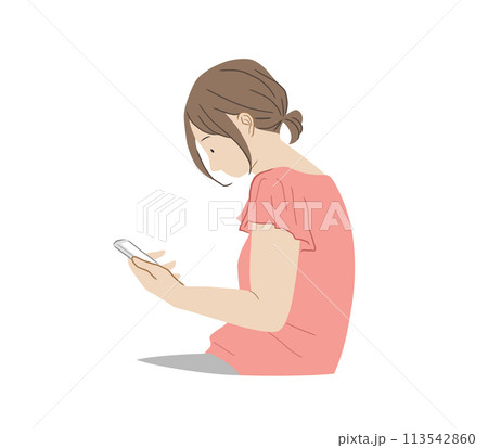 スマホを見ているストレートネックの女性のイラスト素材 スマホを見ているストレートネックの女性のイラスト素材 113542860
