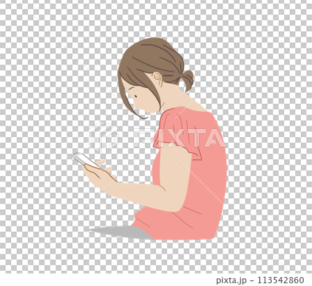 Illustration material of a straight neck woman looking at a smartphone 113542860
