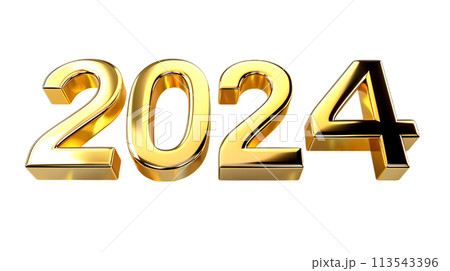 Golden 3D numbers 2024 for luxurious New Year celebrations and festive countdown events 113543396