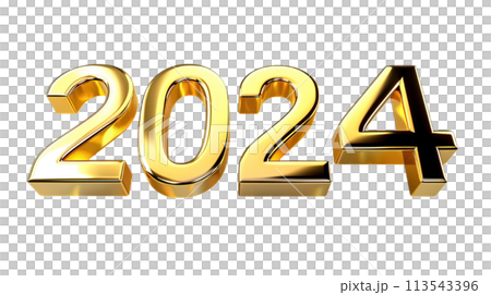 Golden 3D numbers 2024 for luxurious New Year celebrations and festive countdown events 113543396