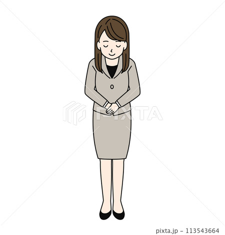 お辞儀をするスーツの女性　全身　カラー 113543664