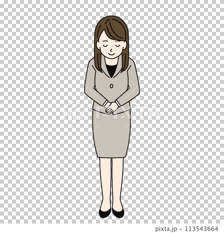 お辞儀をするスーツの女性　全身　カラー 113543664