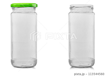 Collection of glass jars for food and preservation isolated on white background. 113544560