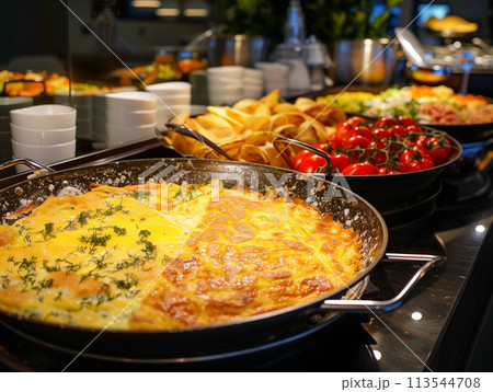 料理が並ぶビッフェ台 113544708