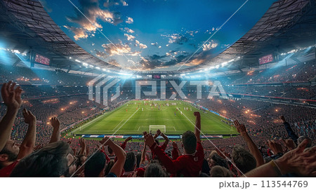 Football, there are cheerleaders filling the football field. 113544769