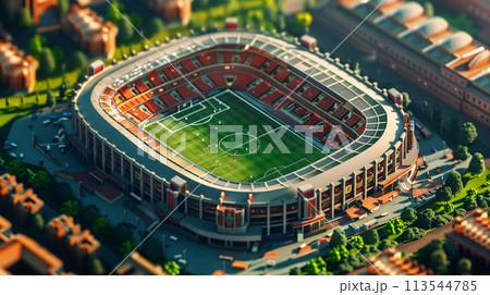 Football stadium on pastel background. 3d concept. Isometric. Generative AI. 113544785