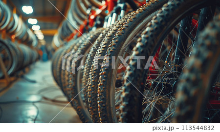 bicycle manufacturer. Close up bicycle on blur background 113544832