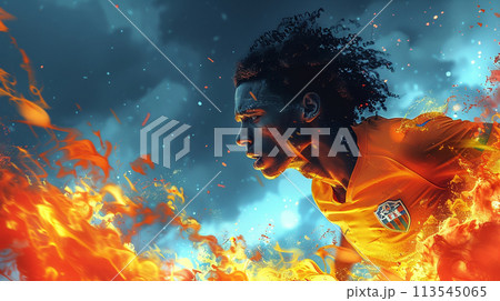 Illustration of football player in football stadium. 113545065