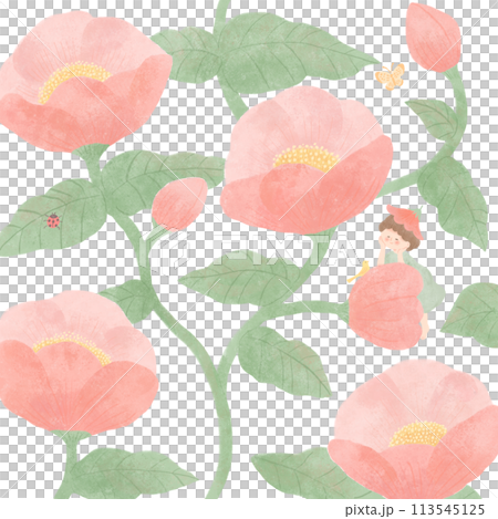 Background material 1 of flowers and fairies painted in watercolor 113545125