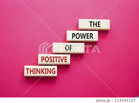 Positive Thinking symbol. Wooden blocks with words The Power of Positive Thinking. Beautiful red background. Positive Thinking concept. Copy space. Positive Thinking symbol. Wooden blocks with words The Power of Positive Thinking. Beautiful red background. Positive Thinking concept. Copy space. 113545127