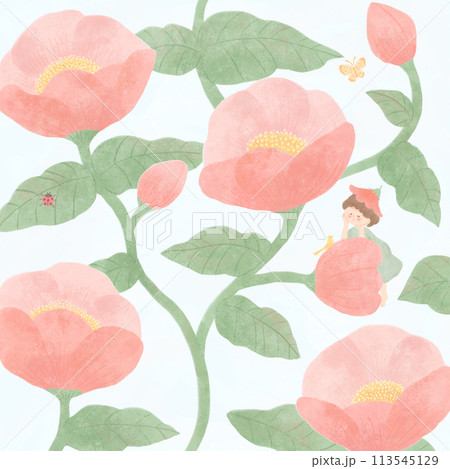 水彩で描いた花と妖精の背景素材3 113545129