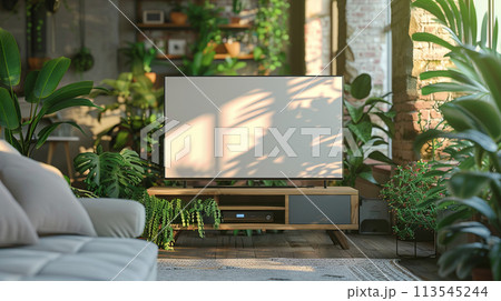 blank screen TV with blur modern living room blank screen TV with blur modern living room 113545244