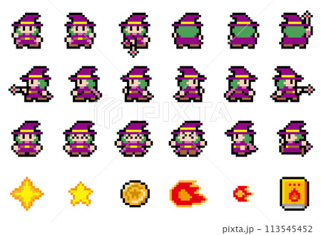 ゲーム風ドット絵 魔女モーションセット ゲーム風ドット絵 魔女モーションセット 113545452