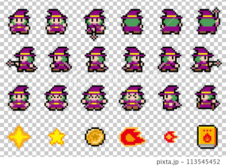 ゲーム風ドット絵 魔女モーションセットのイラスト素材 [113545452