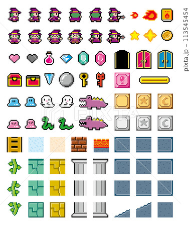 アクションゲーム風ドット絵　魔法使いセット 113545454