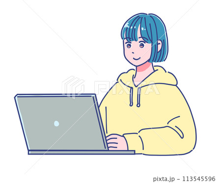 パーカーを着た女の子の表情セット 113545596