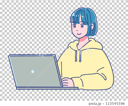 パーカーを着た女の子の表情セット 113545596