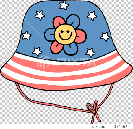 Retro Groovy 4th of July hat Independence day festive cartoon doodle drawing 113545622