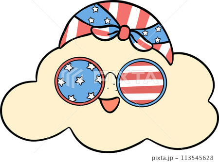 Retro Groovy 4th of July cloud Independence day festive cartoon doodle drawing 113545628