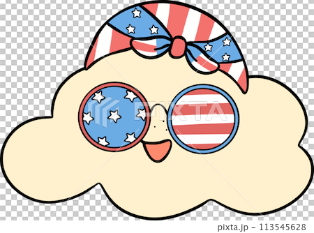 Retro Groovy 4th of July cloud Independence day festive cartoon doodle drawing 113545628