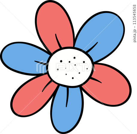 Retro Groovy 4th of July flower Independence day festive cartoon doodle drawing 113545658