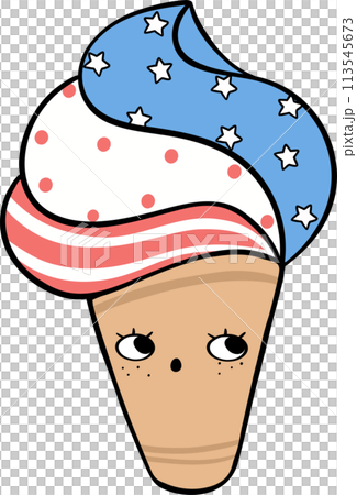 Retro Groovy 4th of July ice cream Independence day festive cartoon doodle drawing 113545673