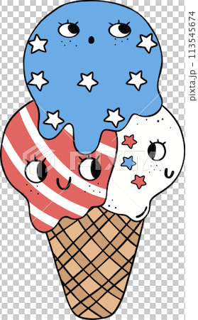 Retro Groovy 4th of July ice cream Independence day festive cartoon doodle drawing Retro Groovy 4th of July ice cream Independence day festive cartoon doodle drawing 113545674