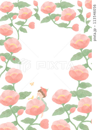 ピンク花と妖精のフレーム 113546056