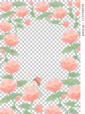 Pink flowers and fairies frame Pink flowers and fairies frame 113546056