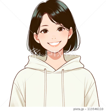 正面を向く若い女性 日本人女性 カジュアル 普段着 若い 清潔感のある女性 113546110