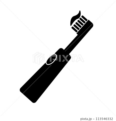 歯磨き粉のついた電動歯ブラシのシルエットアイコン。ベクター。 113546332