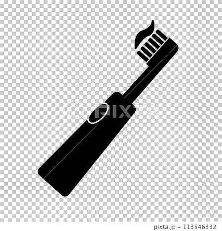 歯磨き粉のついた電動歯ブラシのシルエットアイコン。ベクター。 113546332