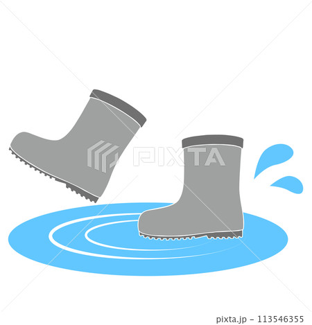 グレーの長靴と水たまりのイラスト 113546355