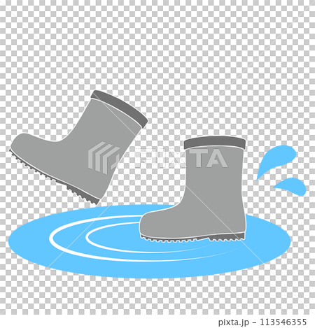 グレーの長靴と水たまりのイラスト 113546355