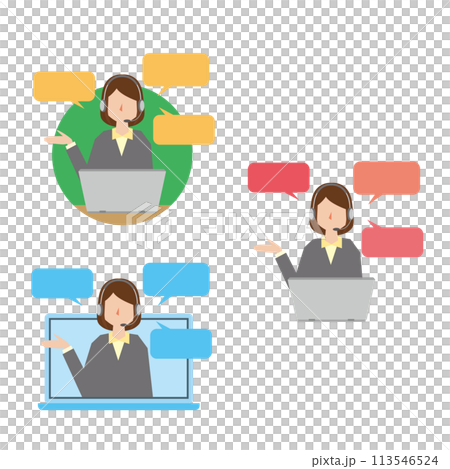 Call center female representative illustration set Call center female representative illustration set 113546524