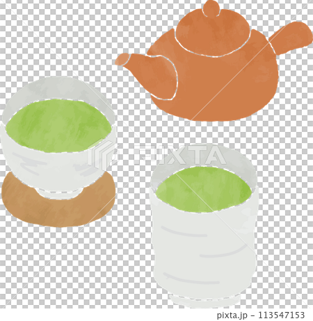 Hand-drawn teapot and Japanese tea set Hand-drawn teapot and Japanese tea set 113547153