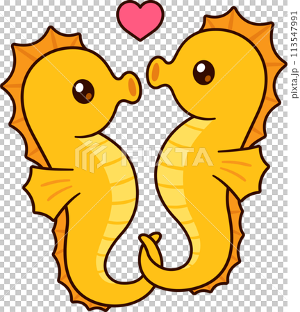 Cute cartoon seahorse couple Cute cartoon seahorse couple 113547991